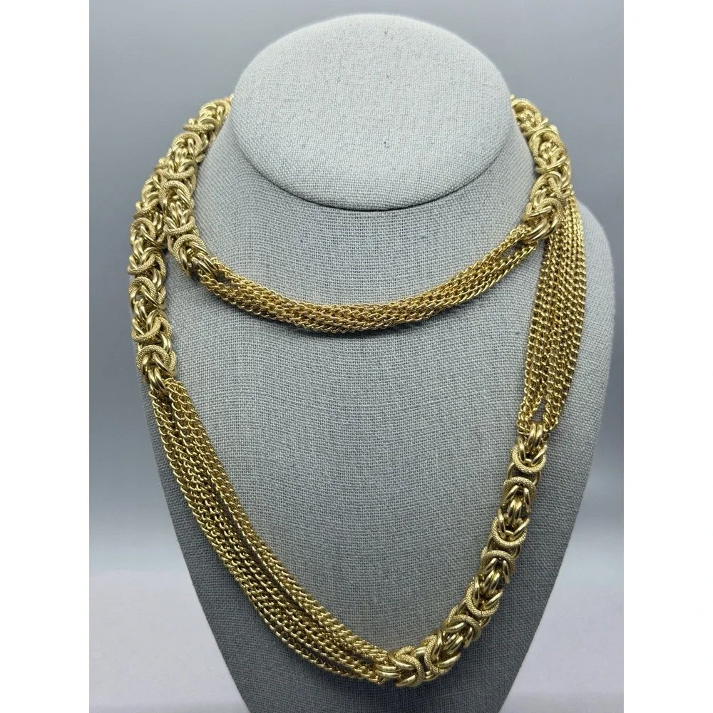 Vintage Gold Tone Multi Strand and Byzantine Link Chain 34